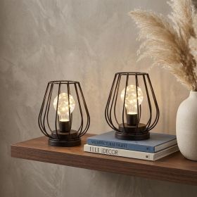 Set of Two 7" Black Geometric Cage Cordless Desk Lamps
