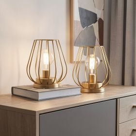 Set of Two 7" Gold Geometric Geometric Cage Cordless Desk Lamps