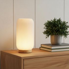 9" Beige Ribbed USB Lantern With Novelty Shade