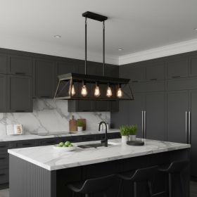 Black Geometric Kitchen Island Five Light Metal Ceiling Light