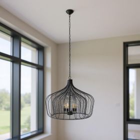 Black Four Light Metal Dimmable Chandelier With Black Shades