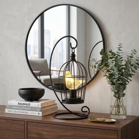 13" Black Metal Pierced Novelty Desk Lamp With Cage Shade
