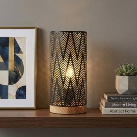 11" Black Metal Pierced Desk Lamp With Cylinder Shade