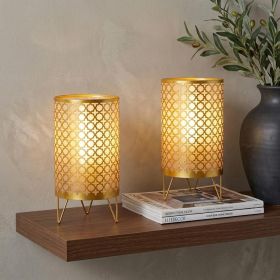 9" Gold Metal Pierced Novelty Desk Lamp With Cylinder Shade