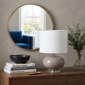 15" Gray Taupe Glass Round Table Lamp With Drum Shade