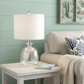 20" Light Gray Textured Glass Table Lamp With White Drum Shade