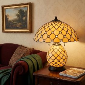 18" Black Two Light Round Tiffany Lamp With Dome Shade