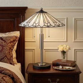 23" Black Abstract Two Light Round Tiffany Lamp With Empire Shade