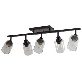 5-Light Track Lighting Kit Black Track Lighting Fixtures Bathroom Wall Sconces Ceiling Mount Kitchen Tracking Lights (Color: Black, Material: Iron + Glass)