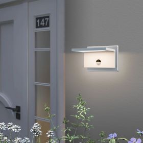 inowel Outdoor Motion Sensor Porch Light Outdoor Wall Light Fixture Modern LED Exterior Wall Sconce for Front Door Garage Patio Garden 17311 (Color: White)